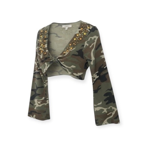 Flowers by Zoe ꕥ Camo Print Crystal Shrug Jacket Top ꕥ Army Green Camo ꕥ 5 5T - Picture 1 of 16